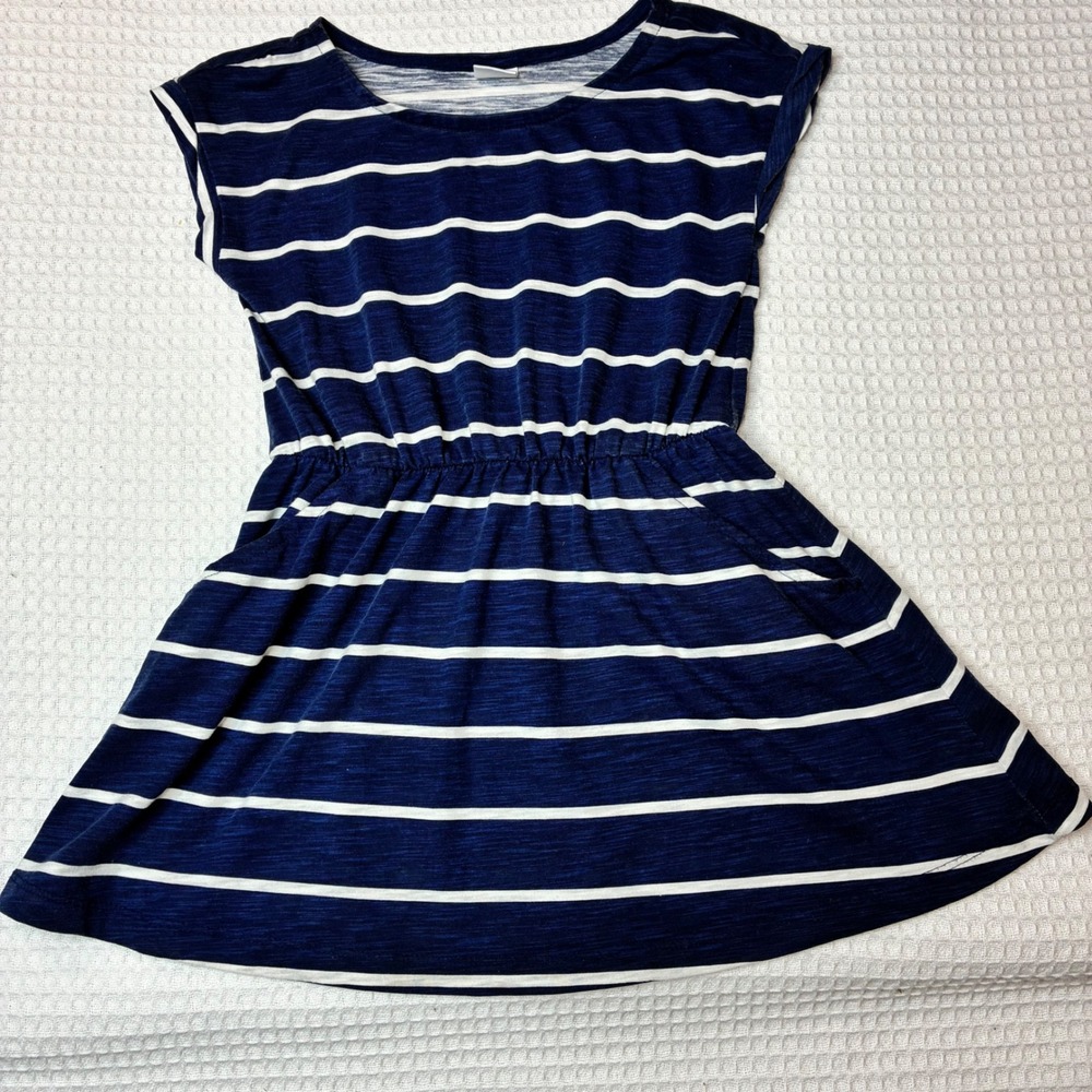 Crazy 8 Girls Navy Blue White Striped Short Sleeve Pocket Dress Size XS 4‎
